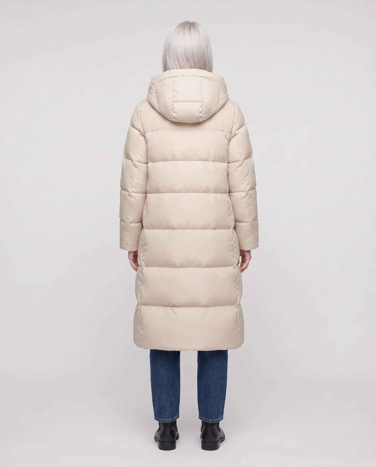 Long Flared Puffer Jacket with Water-Repellent Hood