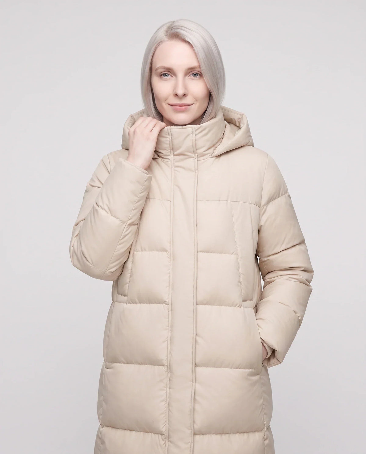 Long Flared Puffer Jacket with Water-Repellent Hood
