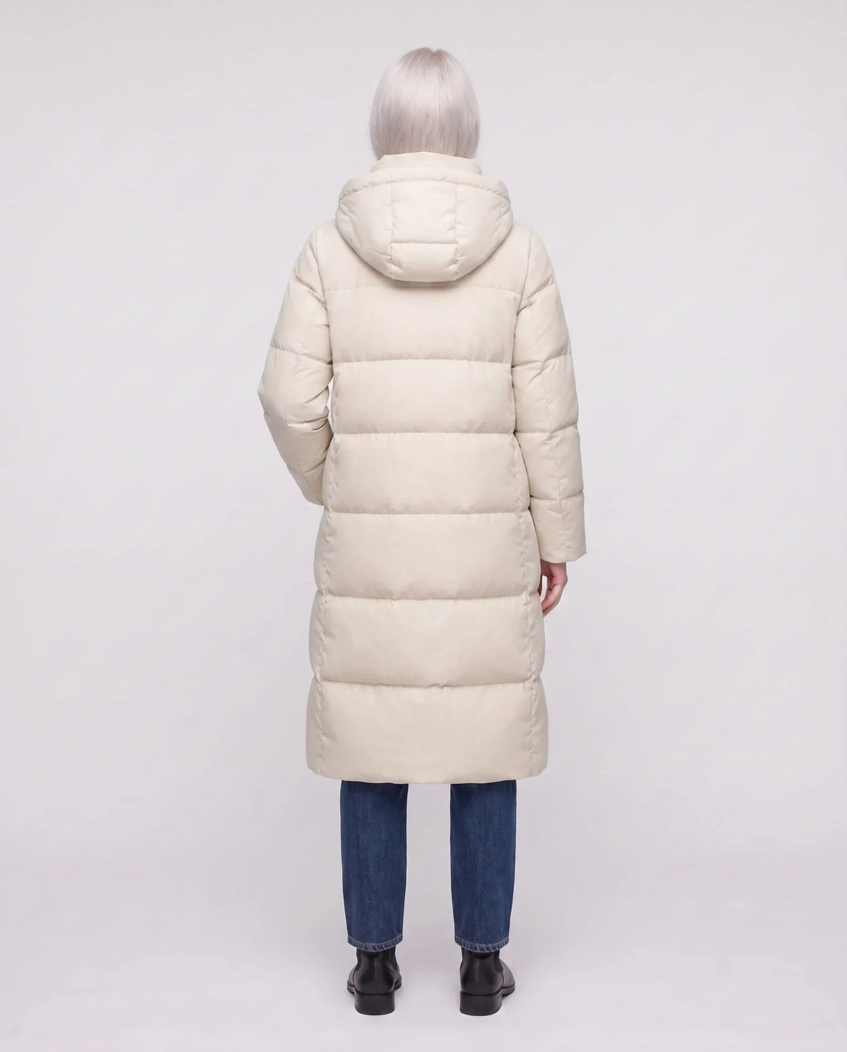 Long Flared Puffer Jacket with Water-Repellent Hood