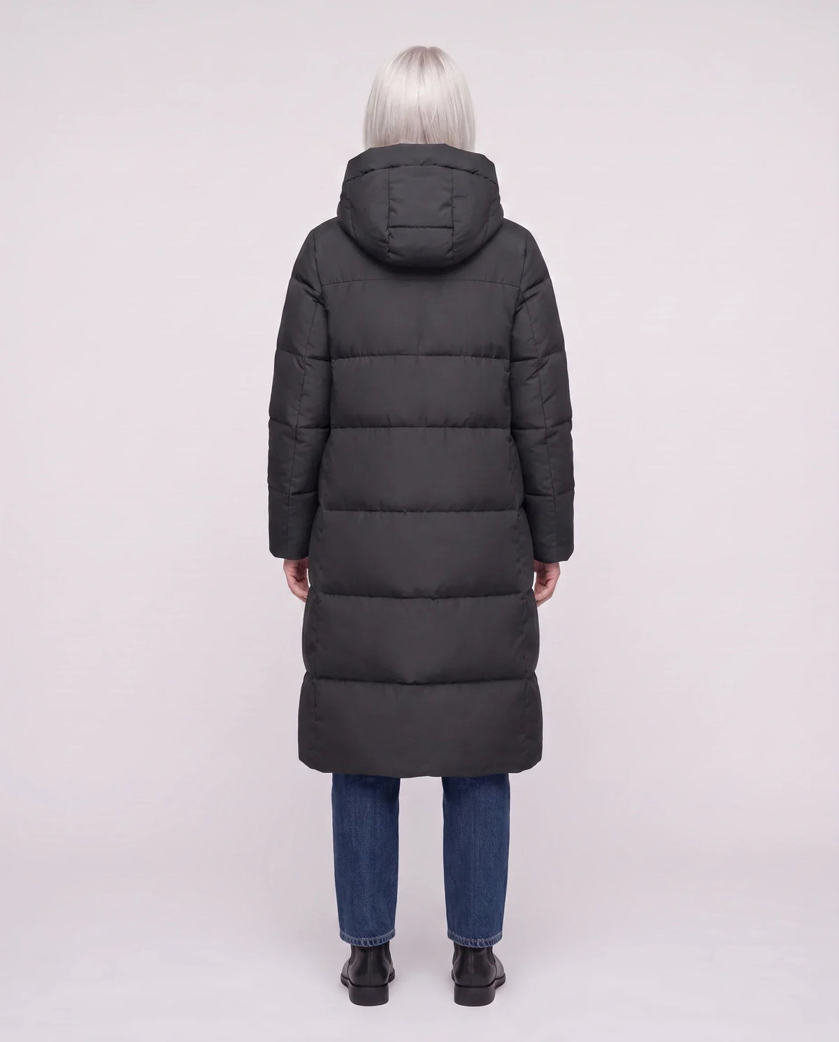 Long Flared Puffer Jacket with Water-Repellent Hood