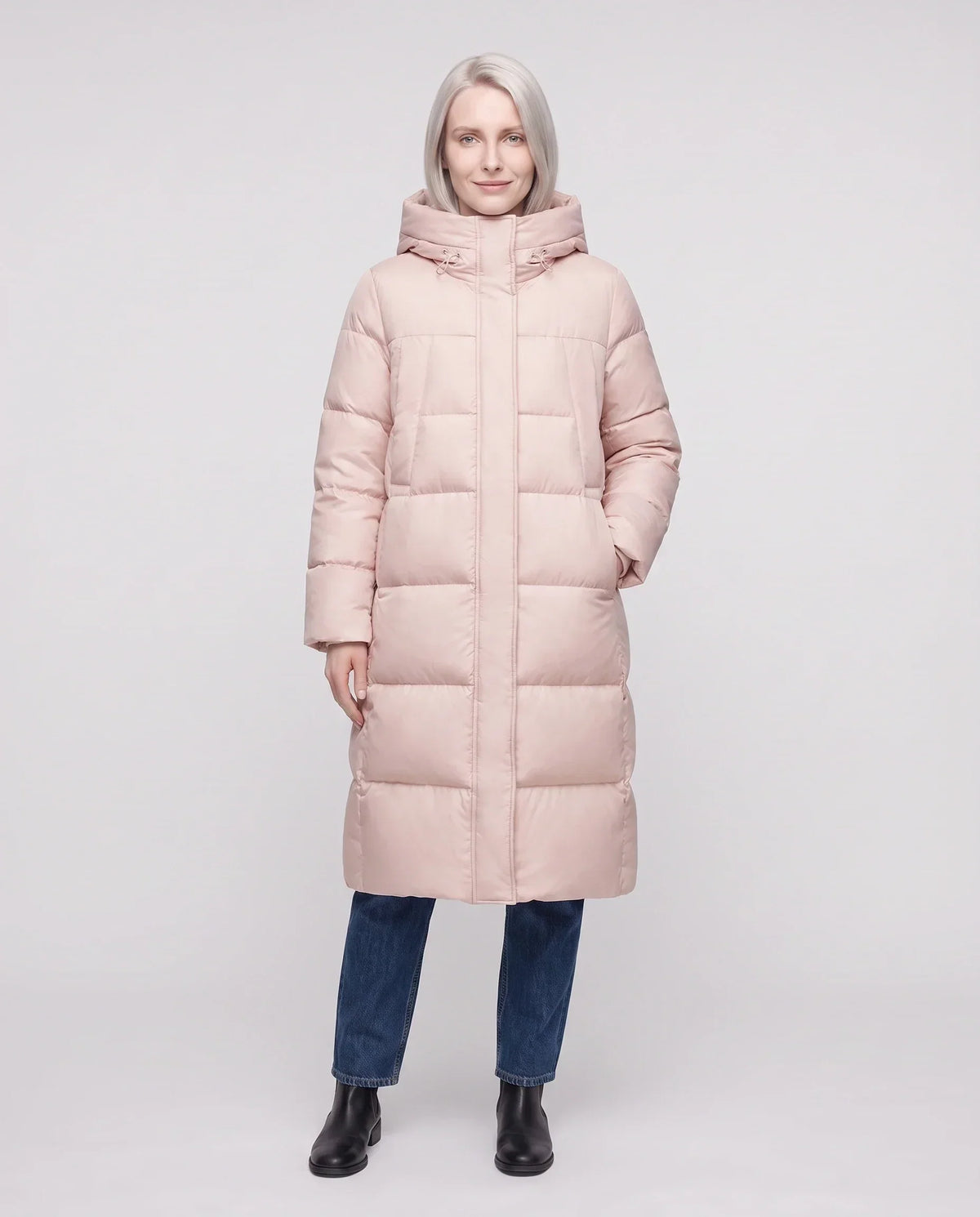 Long Flared Puffer Jacket with Water-Repellent Hood