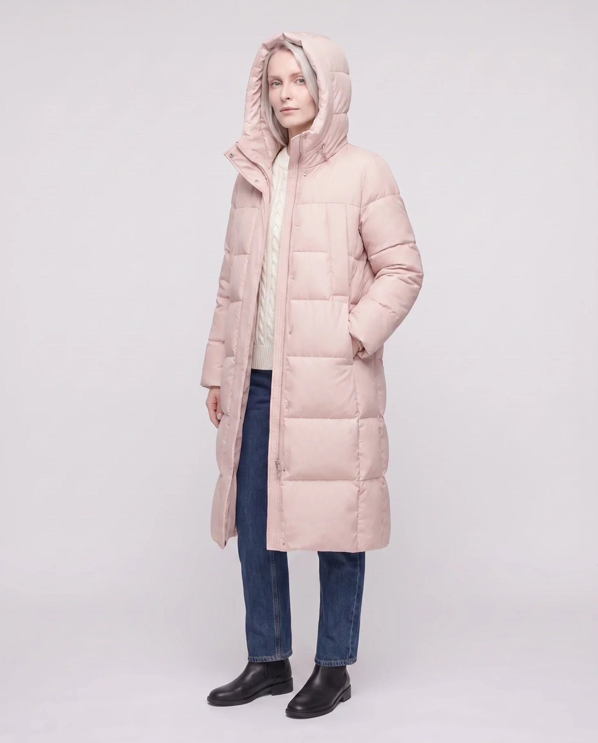 Long Flared Puffer Jacket with Water-Repellent Hood
