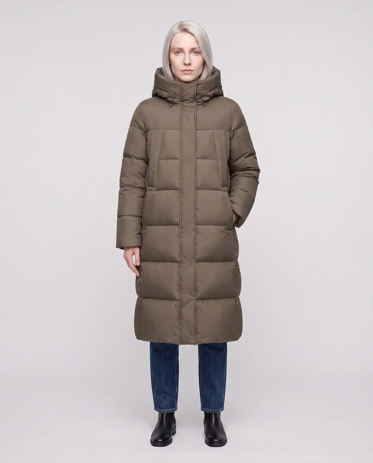 Long Flared Puffer Jacket with Water-Repellent Hood