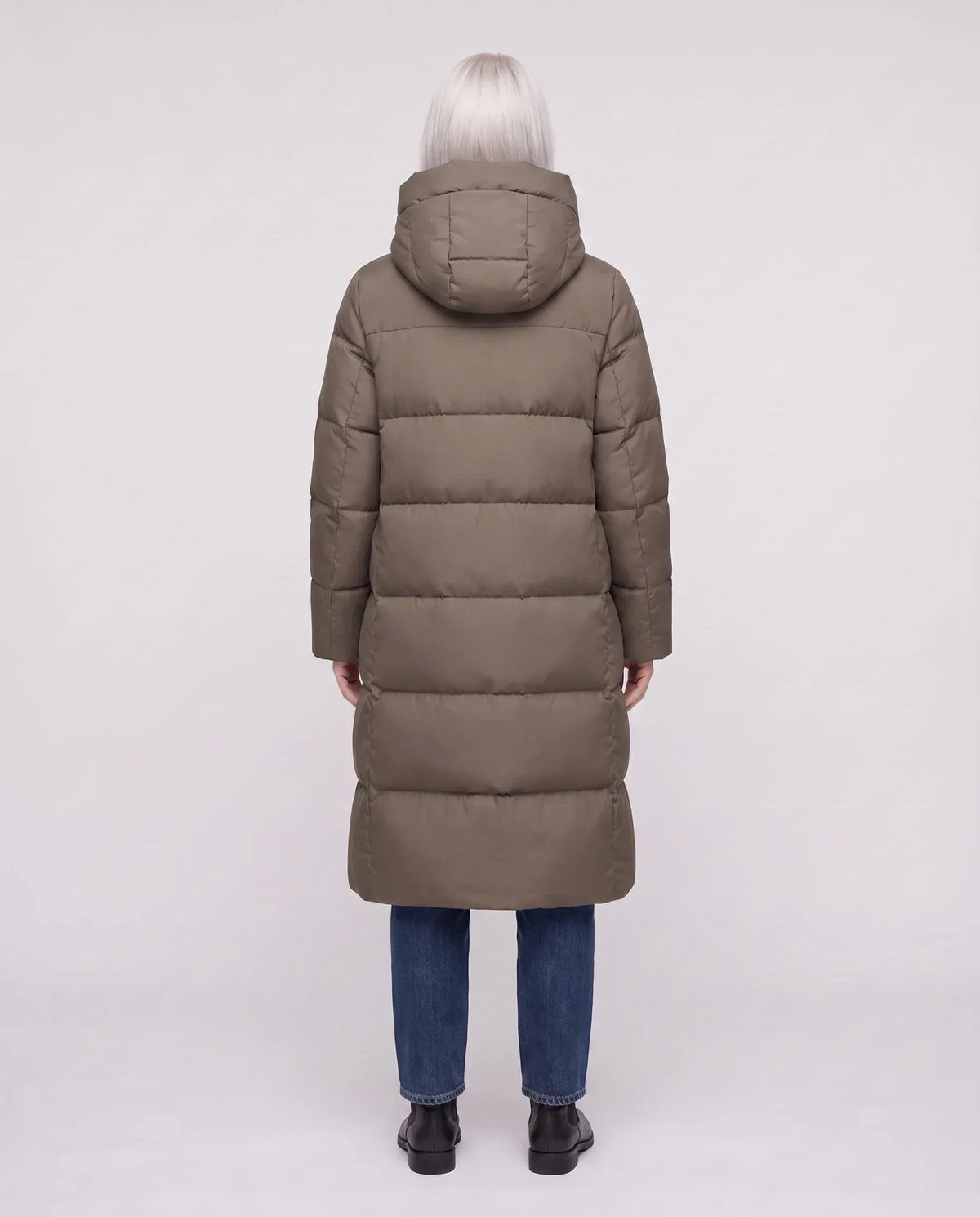 Long Flared Puffer Jacket with Water-Repellent Hood