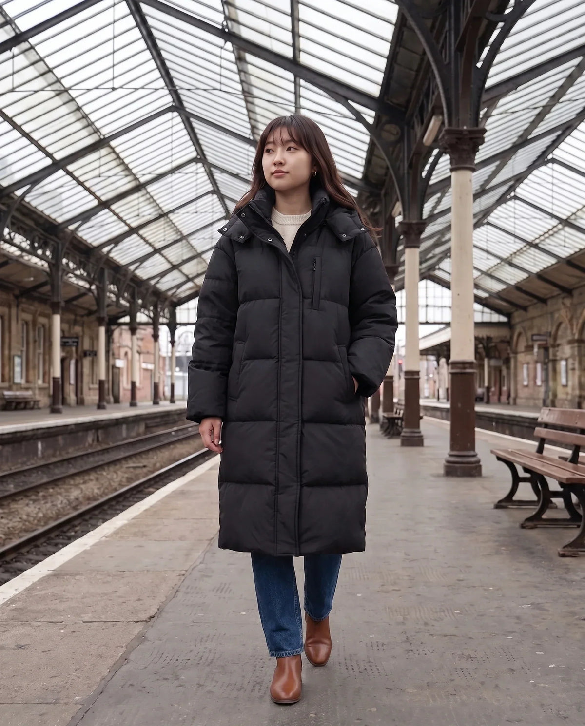 Long Oversized Hooded Puffer Jacket
