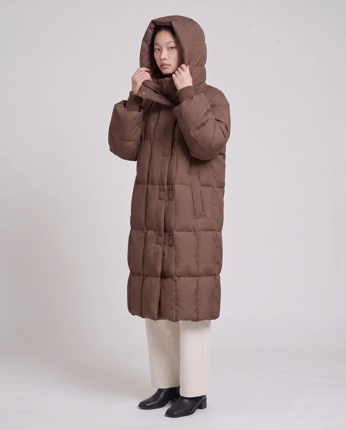 Long Oversized Puffer Jacket with Zip Hood Collar