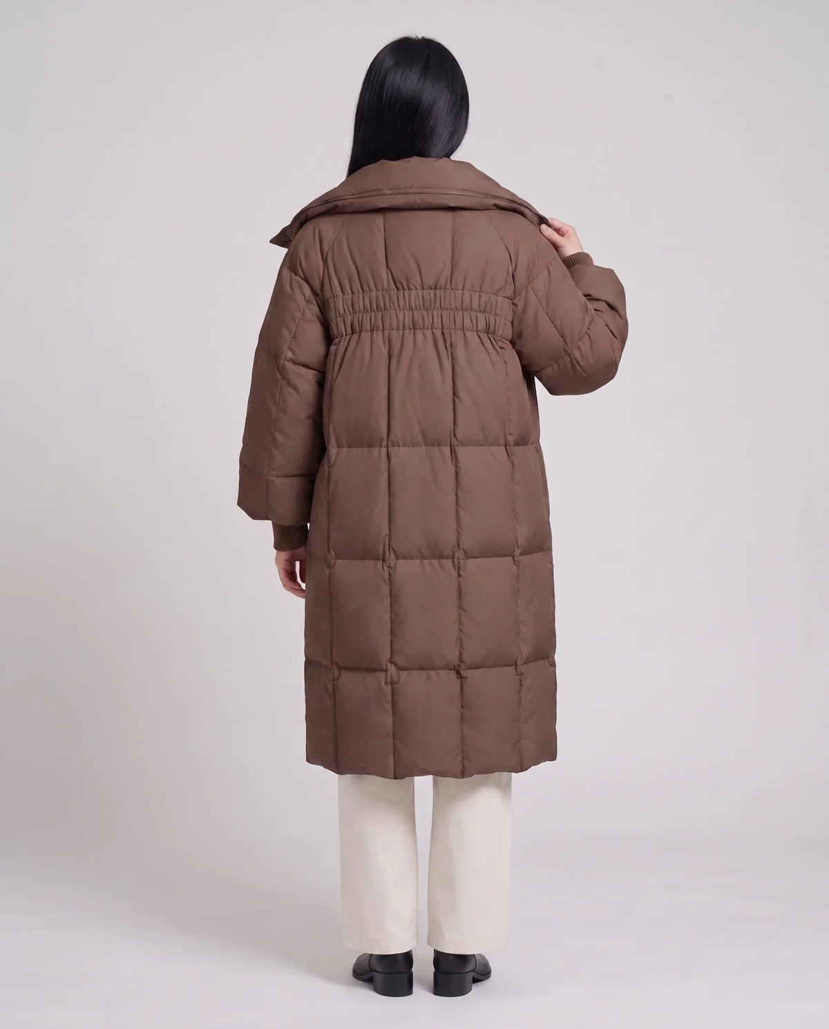 Long Oversized Puffer Jacket with Zip Hood Collar
