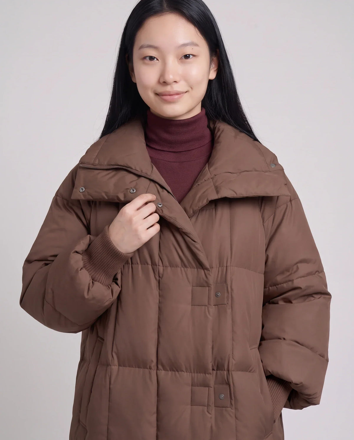 Long Oversized Puffer Jacket with Zip Hood Collar