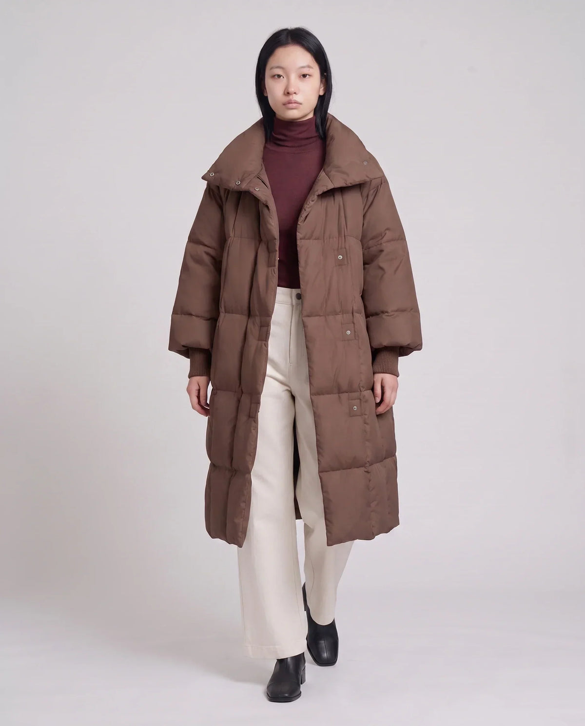 Long Oversized Puffer Jacket with Zip Hood Collar
