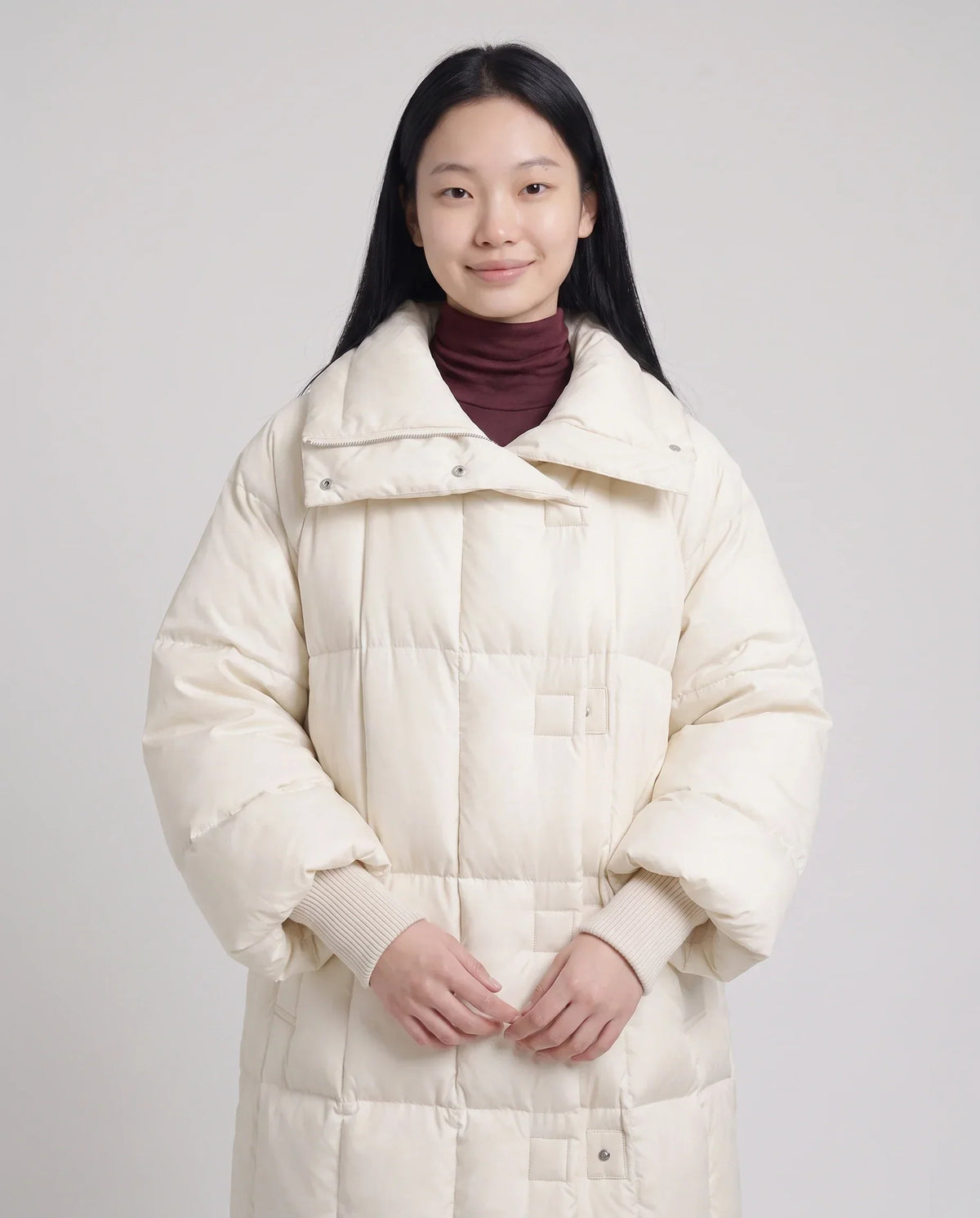 Long Oversized Puffer Jacket with Zip Hood Collar