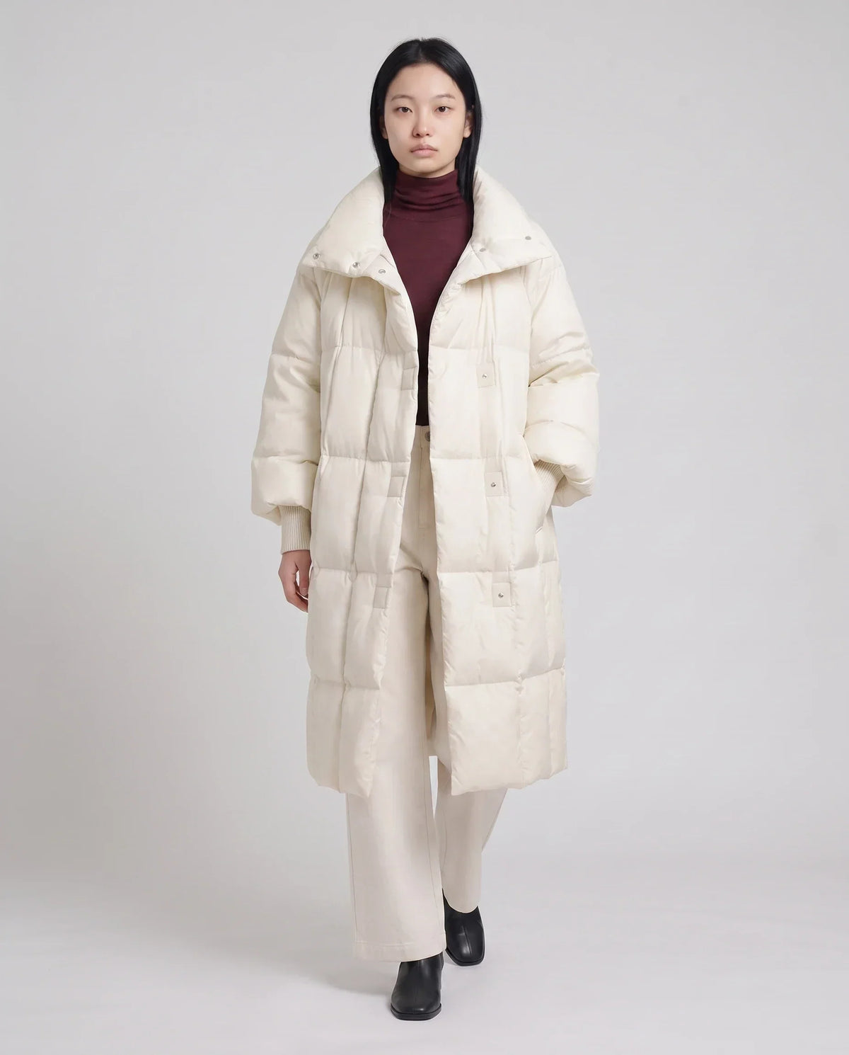 Long Oversized Puffer Jacket with Zip Hood Collar