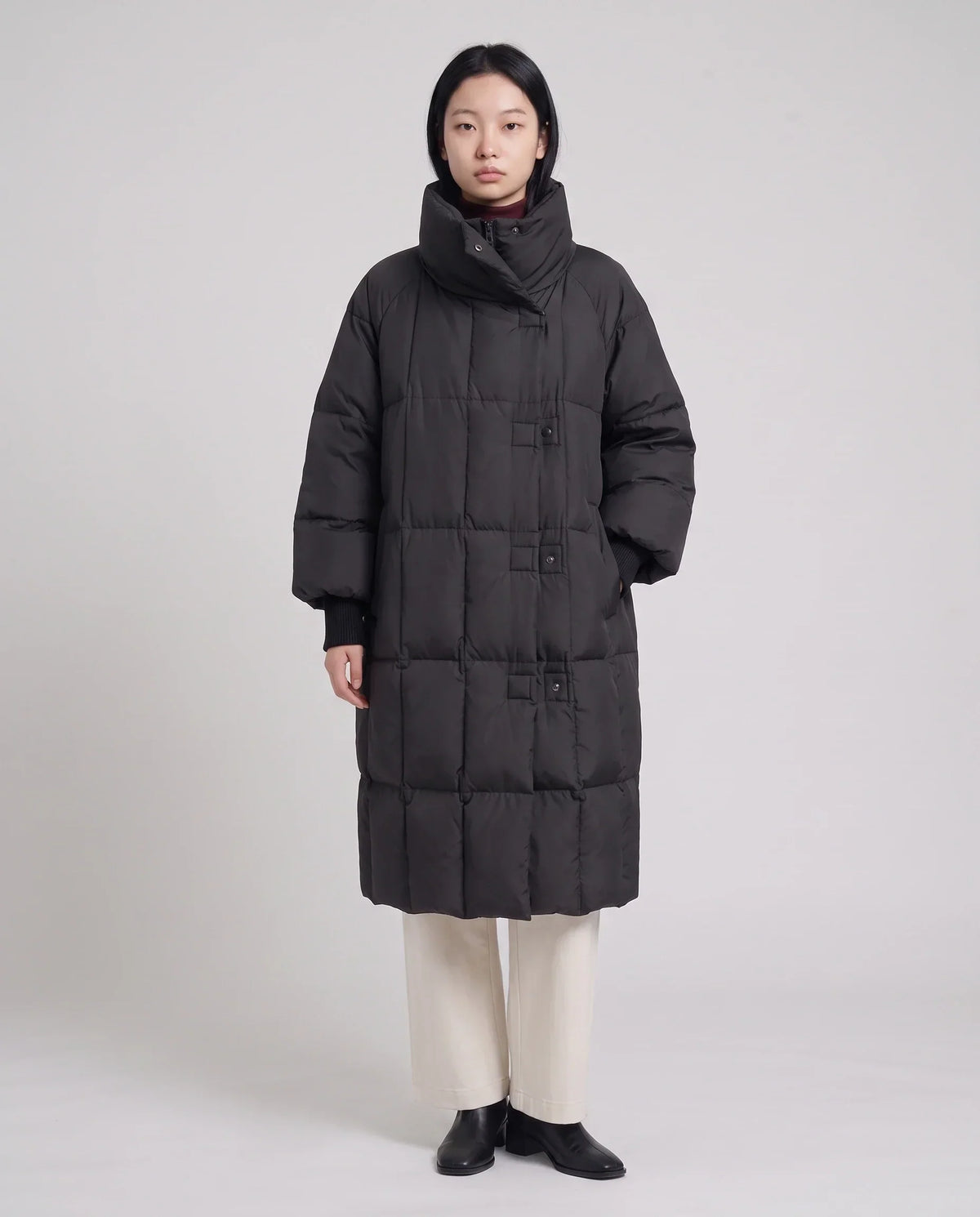 Long Oversized Puffer Jacket with Zip Hood Collar