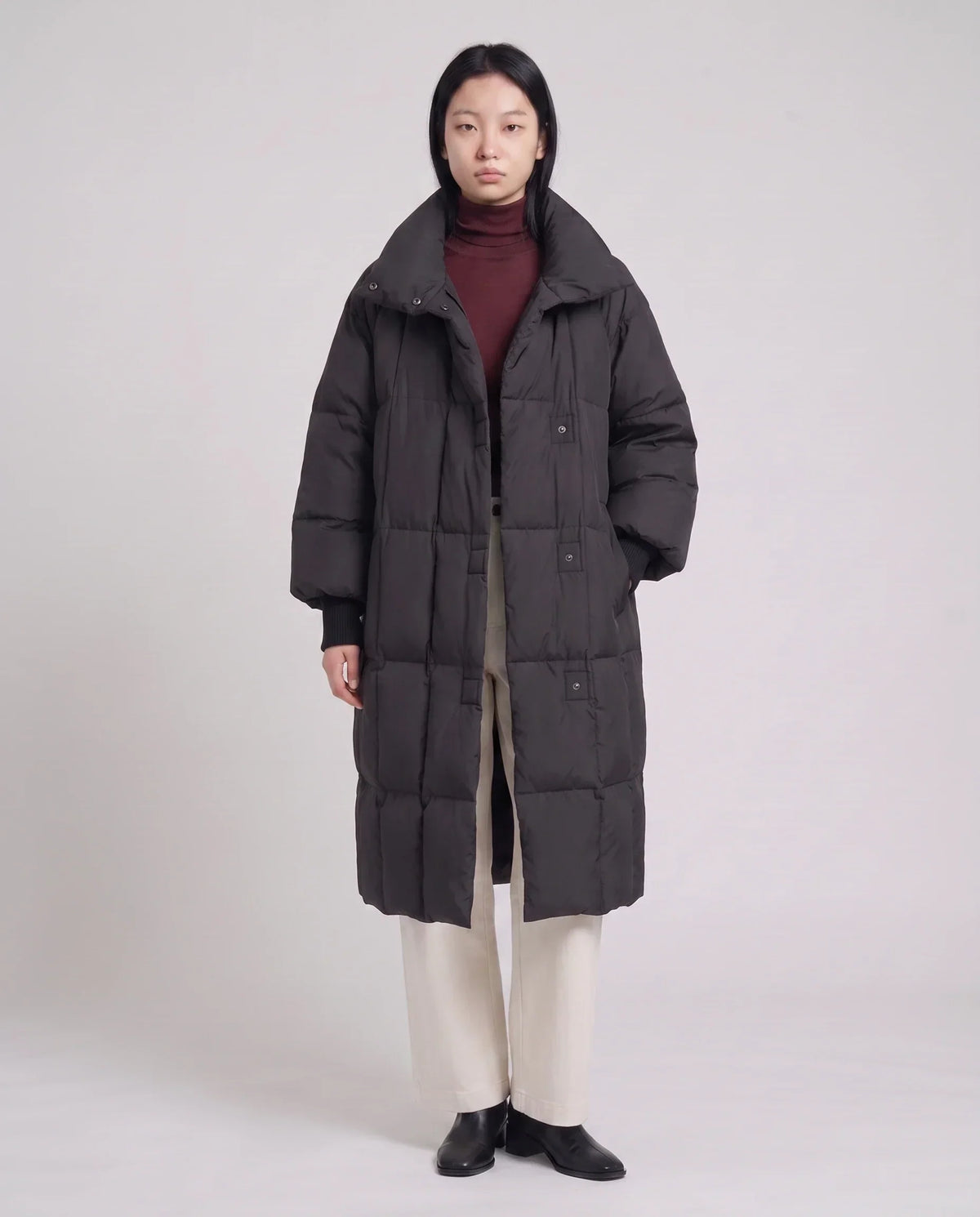 Long Oversized Puffer Jacket with Zip Hood Collar