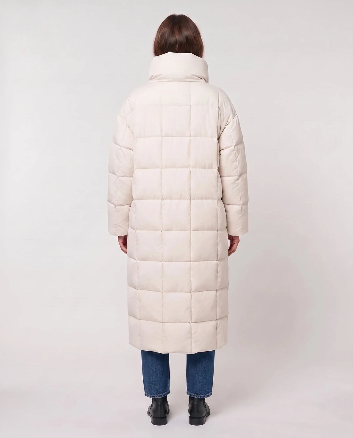 Long Oversized Puffer Jacket with Funnel Collar, No Hood