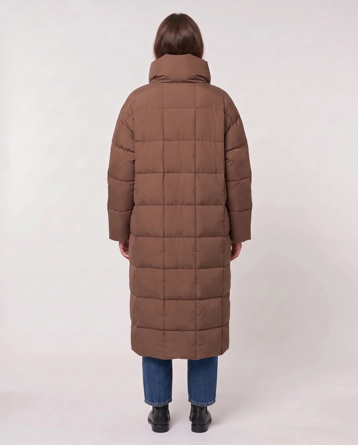 Long Oversized Puffer Jacket with Funnel Collar, No Hood