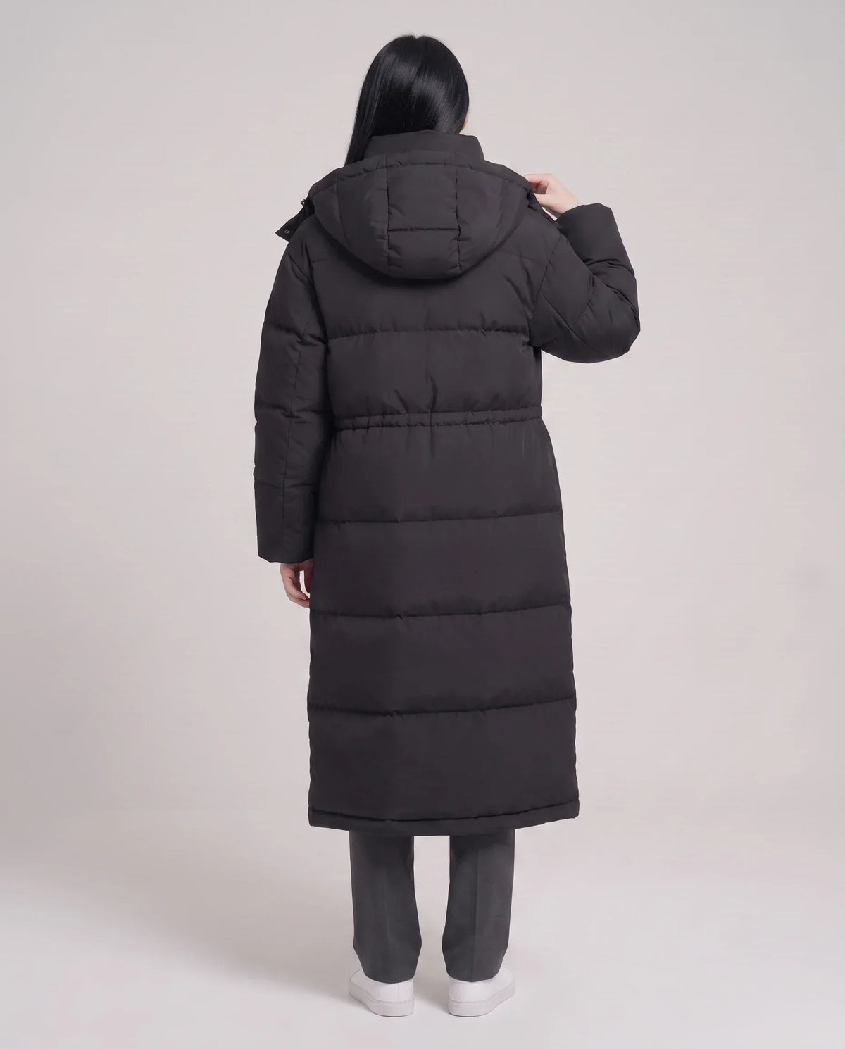 Long Oversized Puffer Jacket with Funnel Collar and Hood