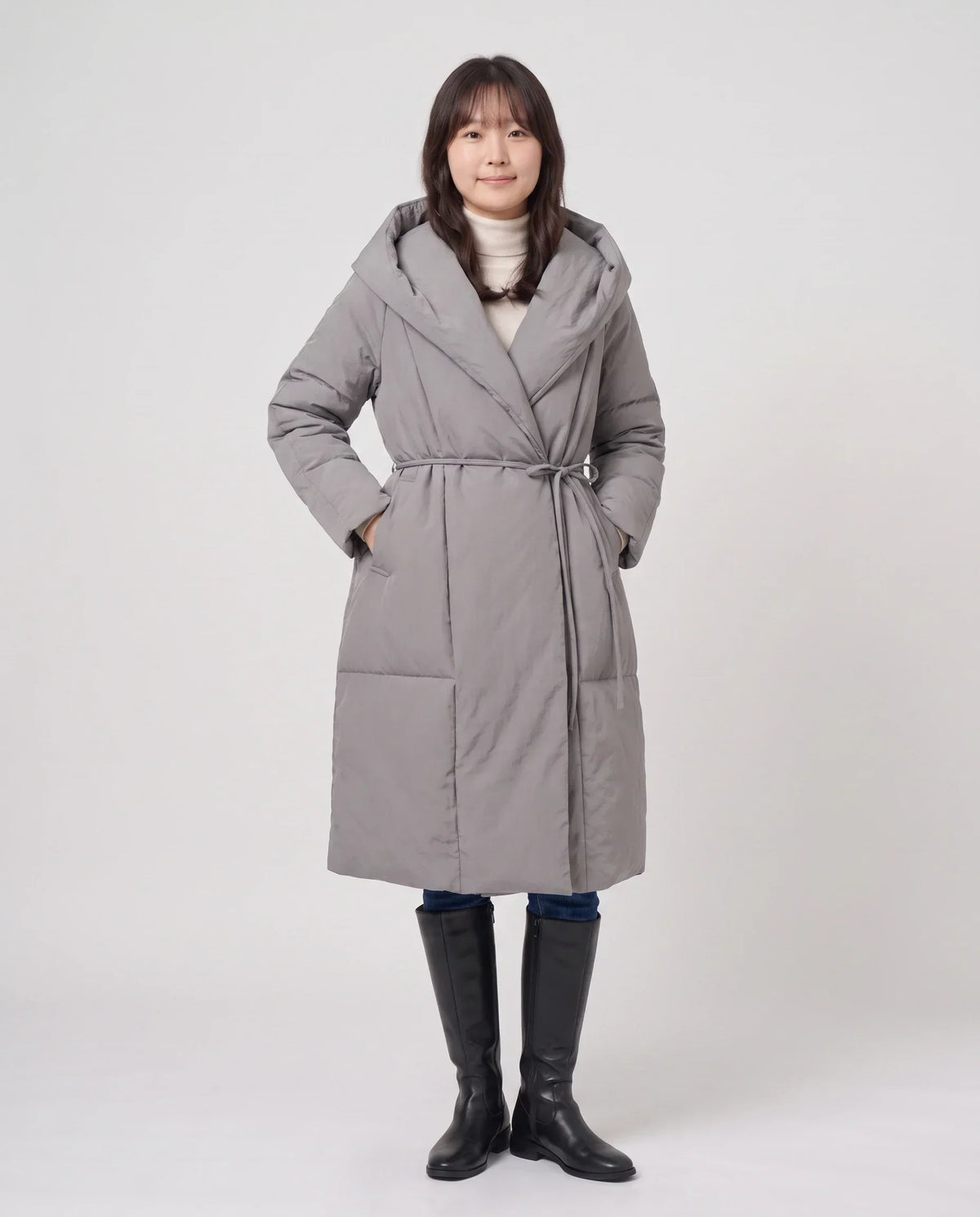 Long Oversized Wrap Puffer Coat with Hood