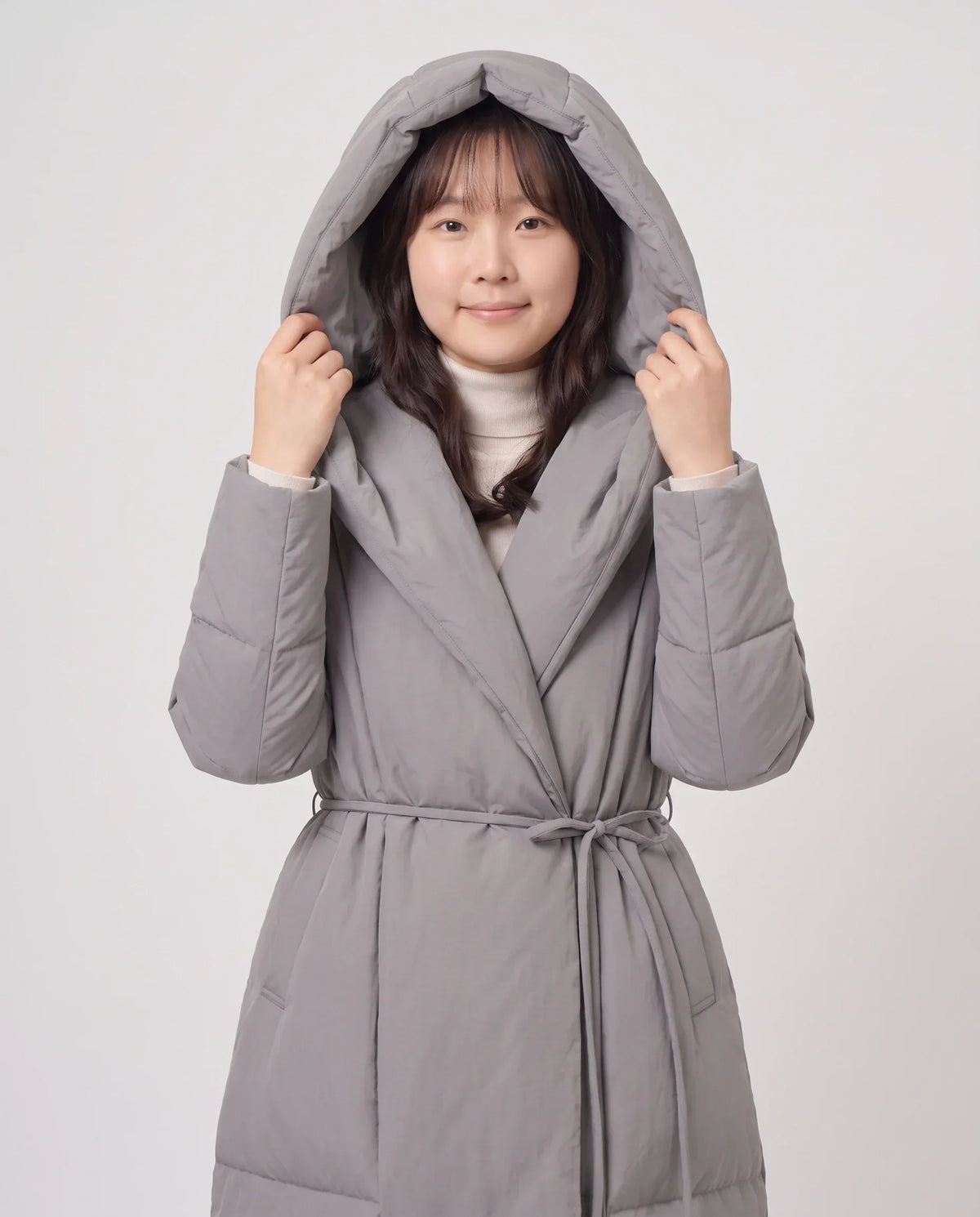 Long Oversized Wrap Puffer Coat with Hood