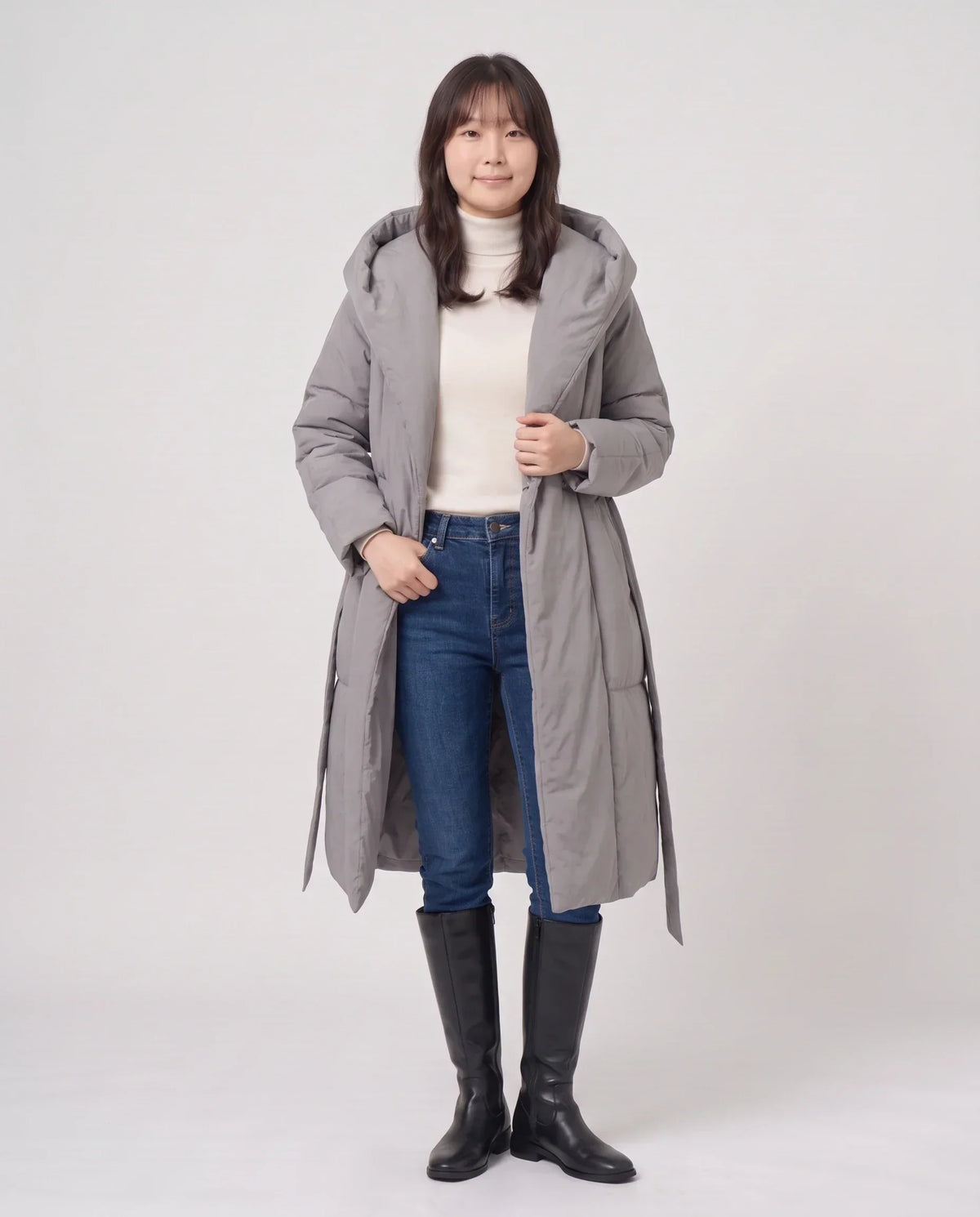 Long Oversized Wrap Puffer Coat with Hood