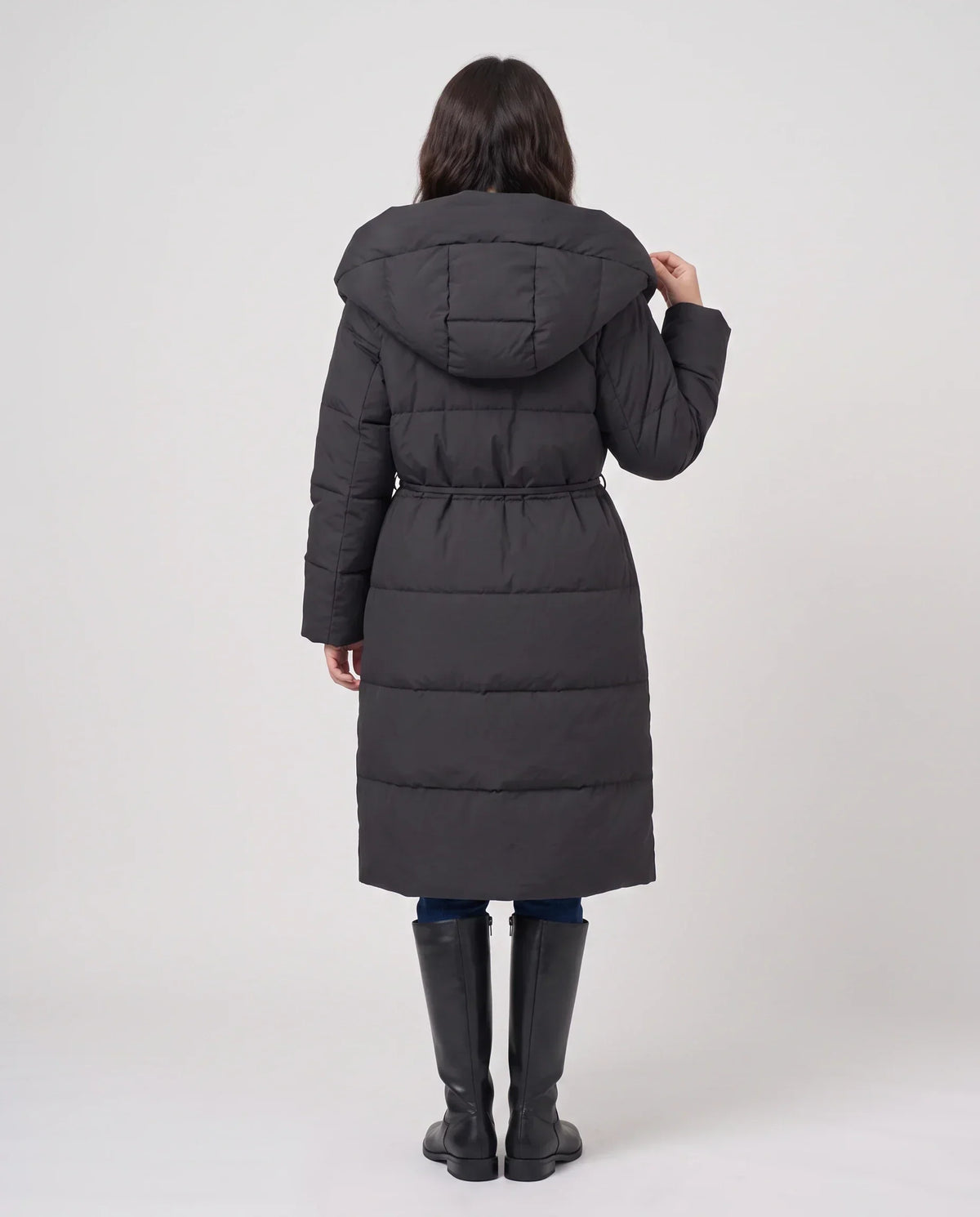 Long Oversized Wrap Puffer Coat with Hood