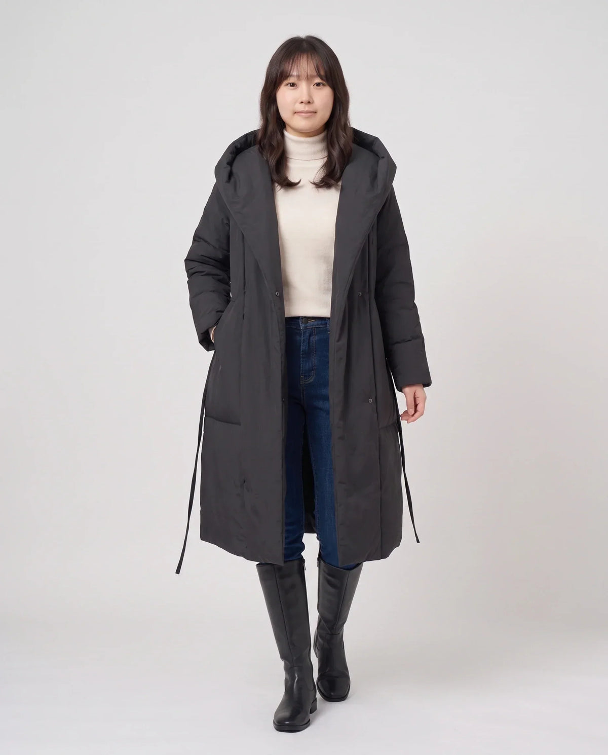 Long Oversized Wrap Puffer Coat with Hood
