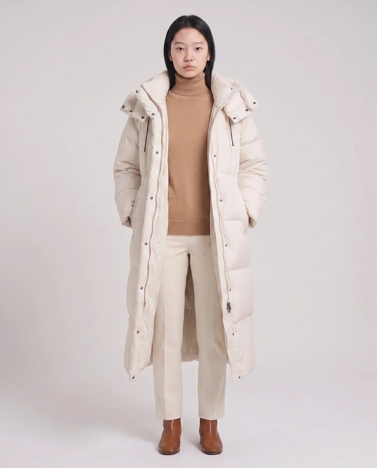 Maxi Oversized Hooded Puffer Jacket with Poppers
