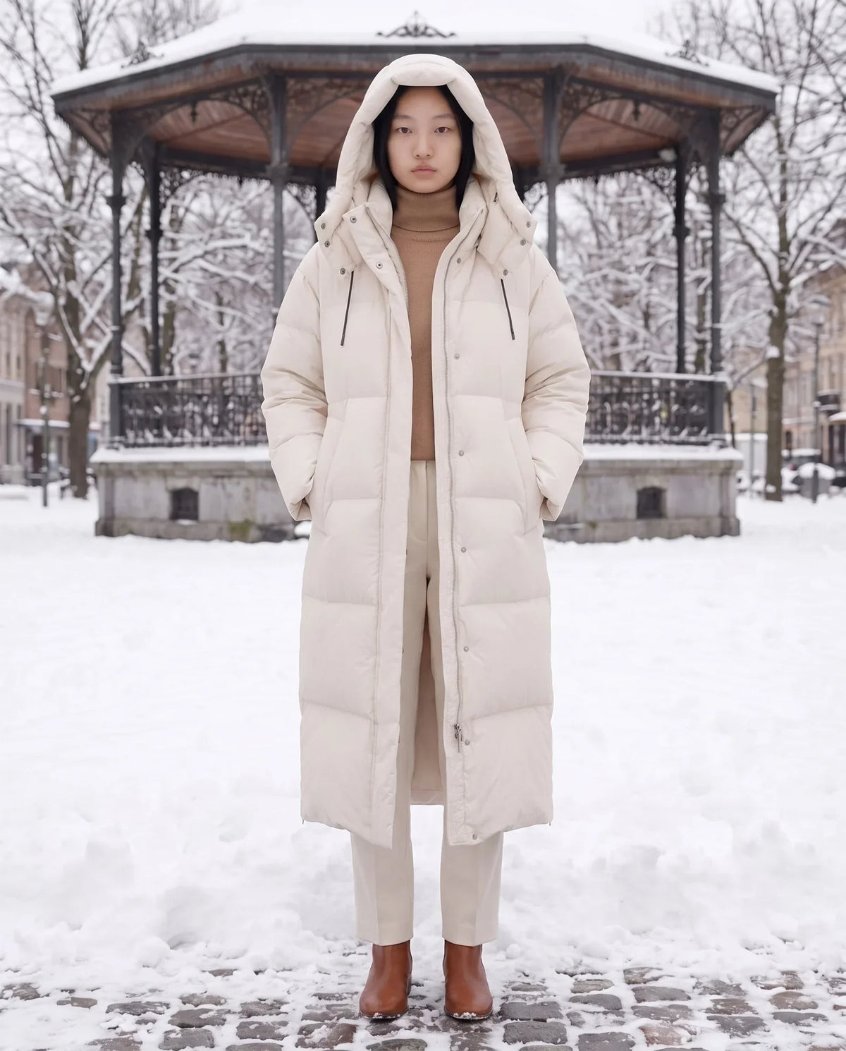 Maxi Oversized Hooded Puffer Jacket with Poppers