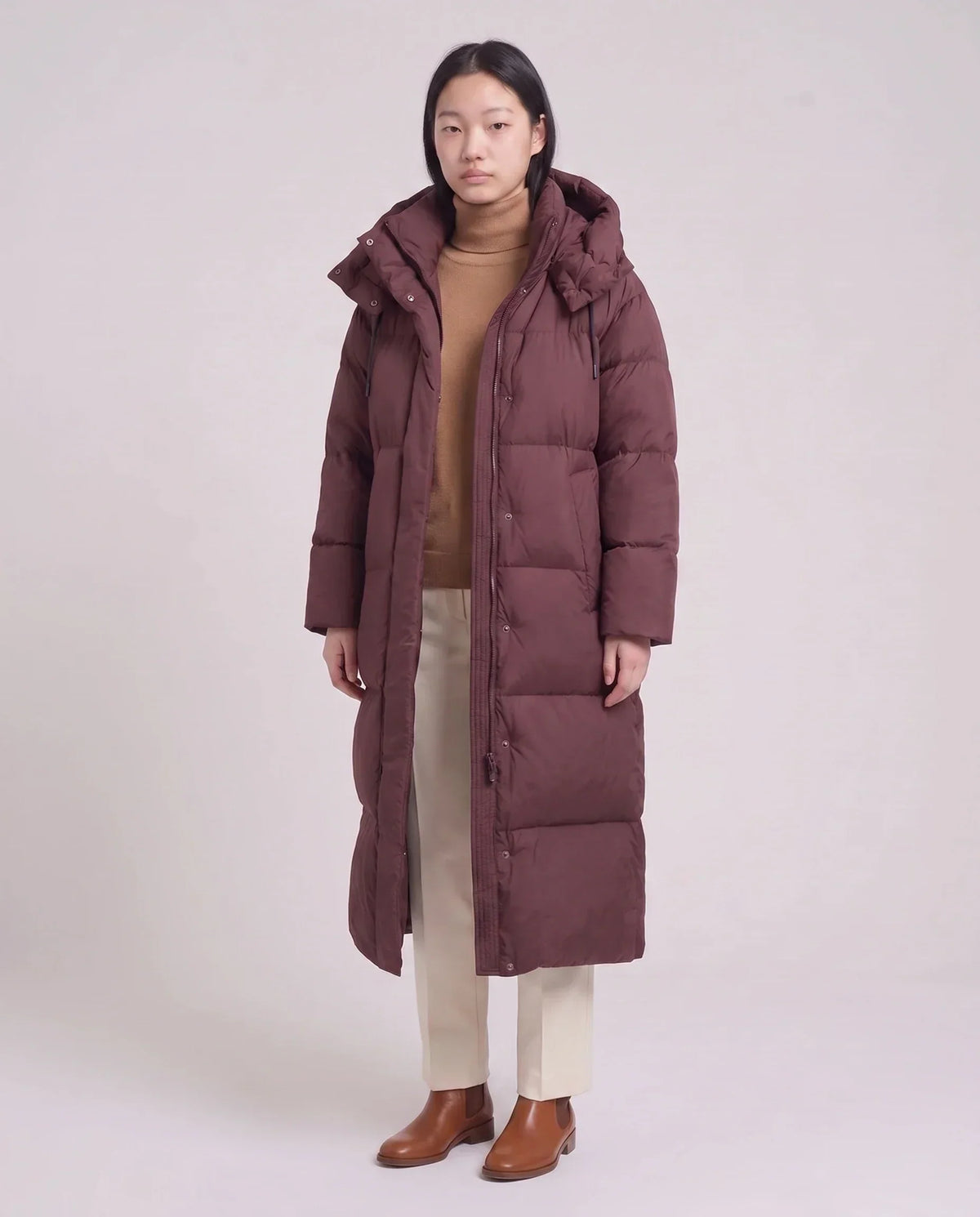 Maxi Oversized Hooded Puffer Jacket with Poppers