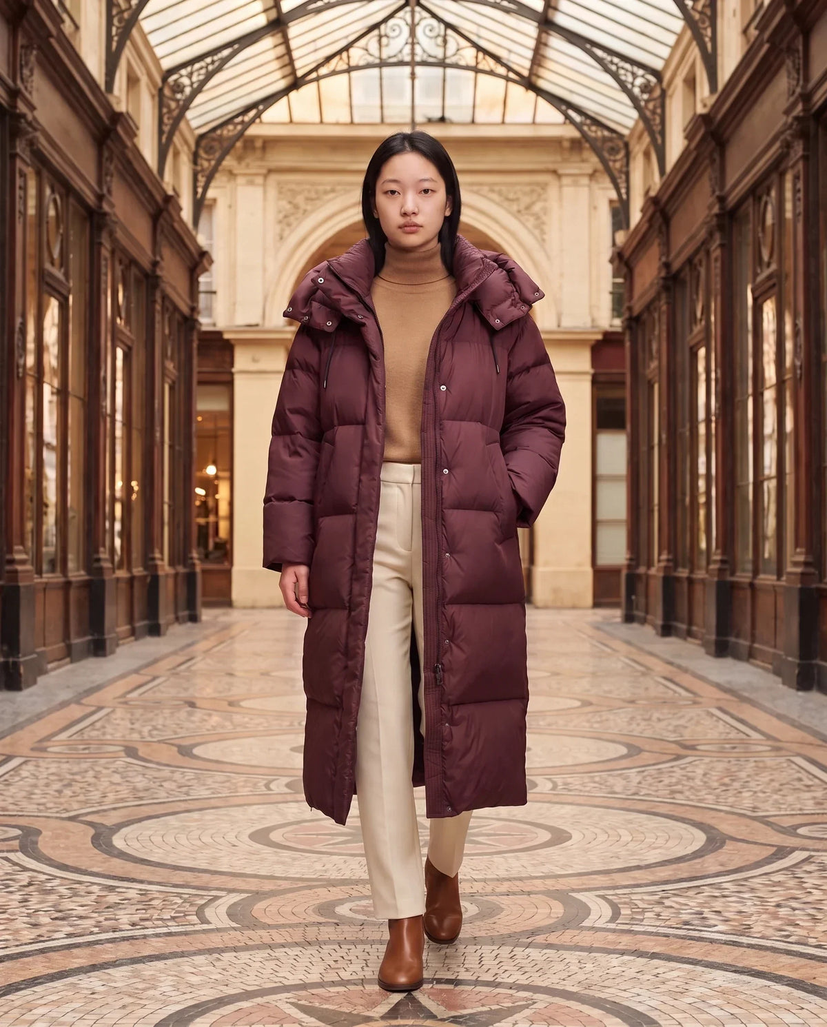 Maxi Oversized Hooded Puffer Jacket with Poppers
