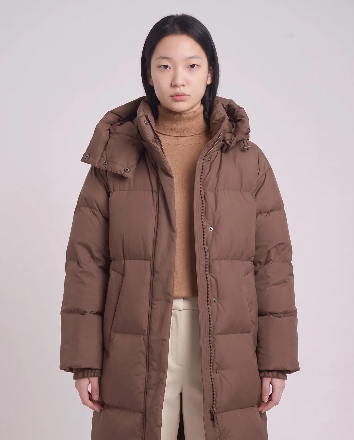 Maxi Oversized Hooded Puffer Jacket with Poppers