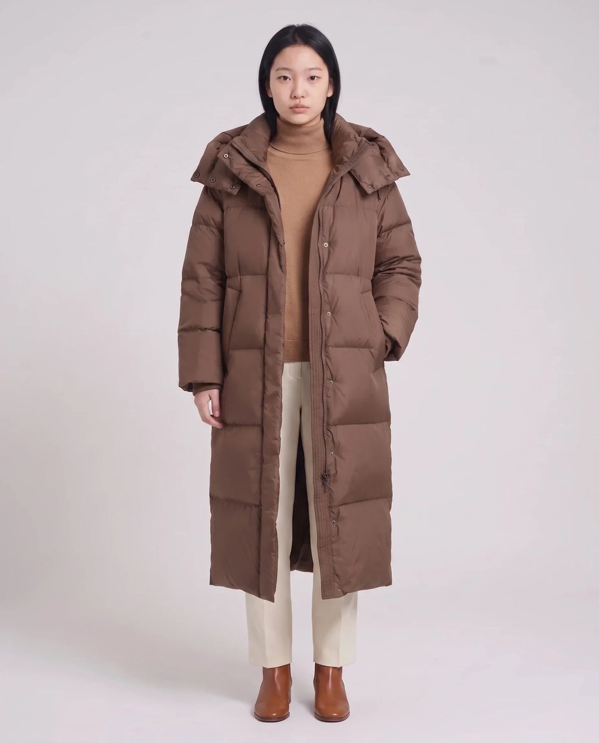 Maxi Oversized Hooded Puffer Jacket with Poppers