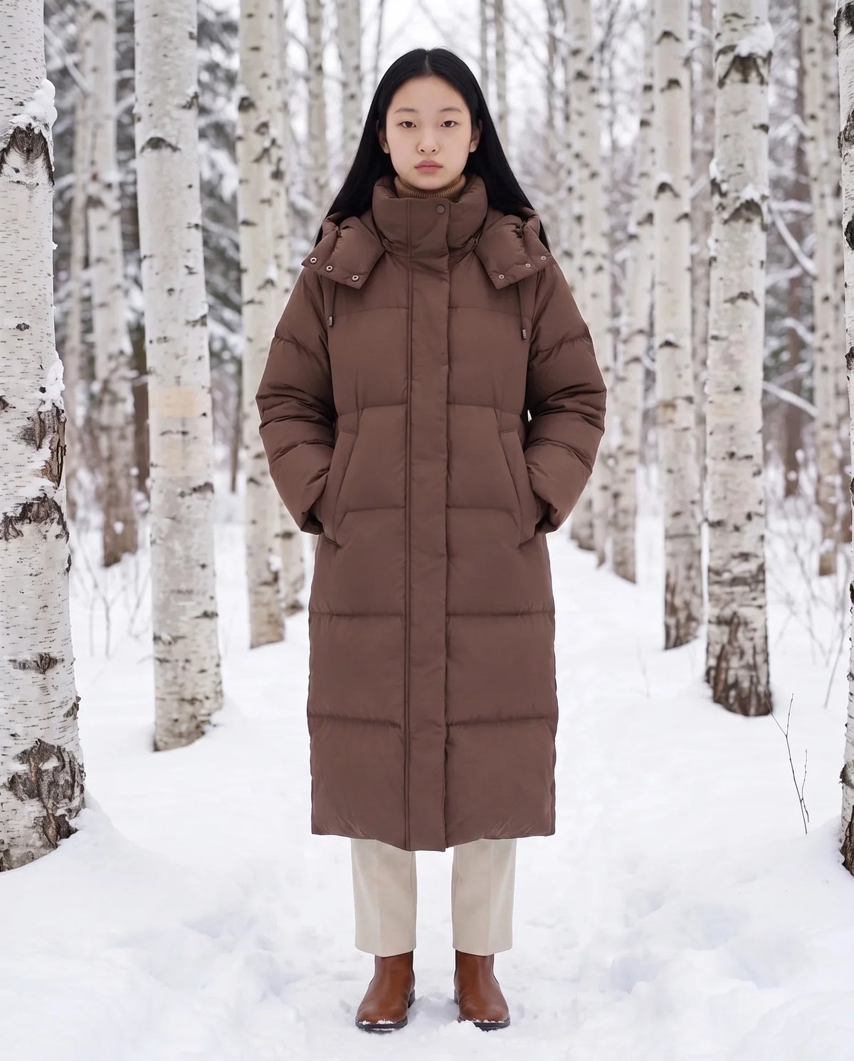 Maxi Oversized Hooded Puffer Jacket with Poppers