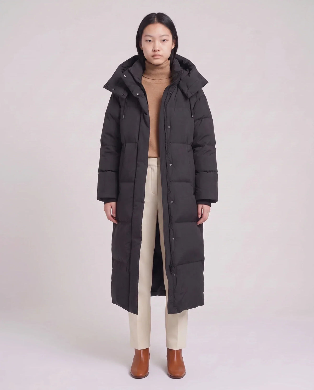 Maxi Oversized Hooded Puffer Jacket with Poppers