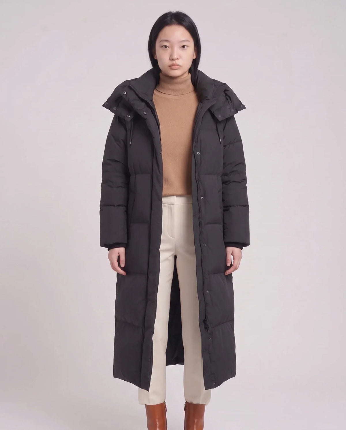 Maxi Oversized Hooded Puffer Jacket with Poppers