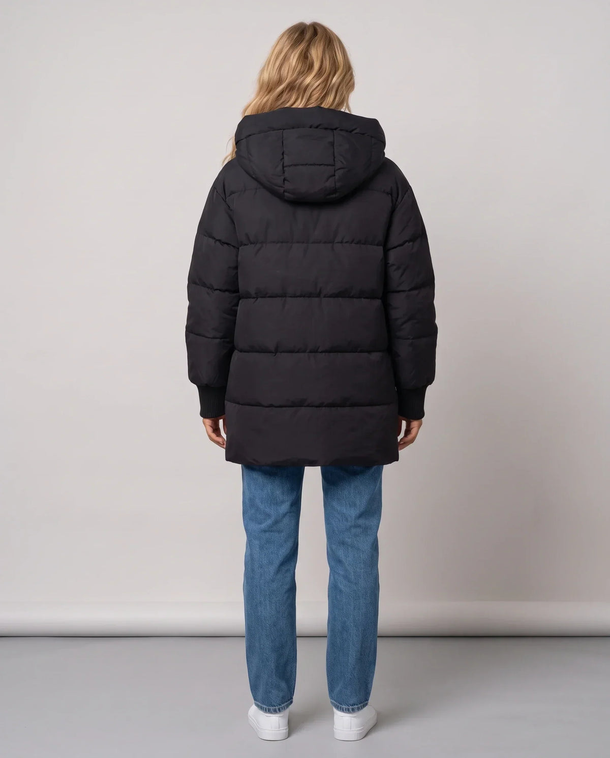 Mid-Length Hooded Puffer Jacket with Patch Pockets