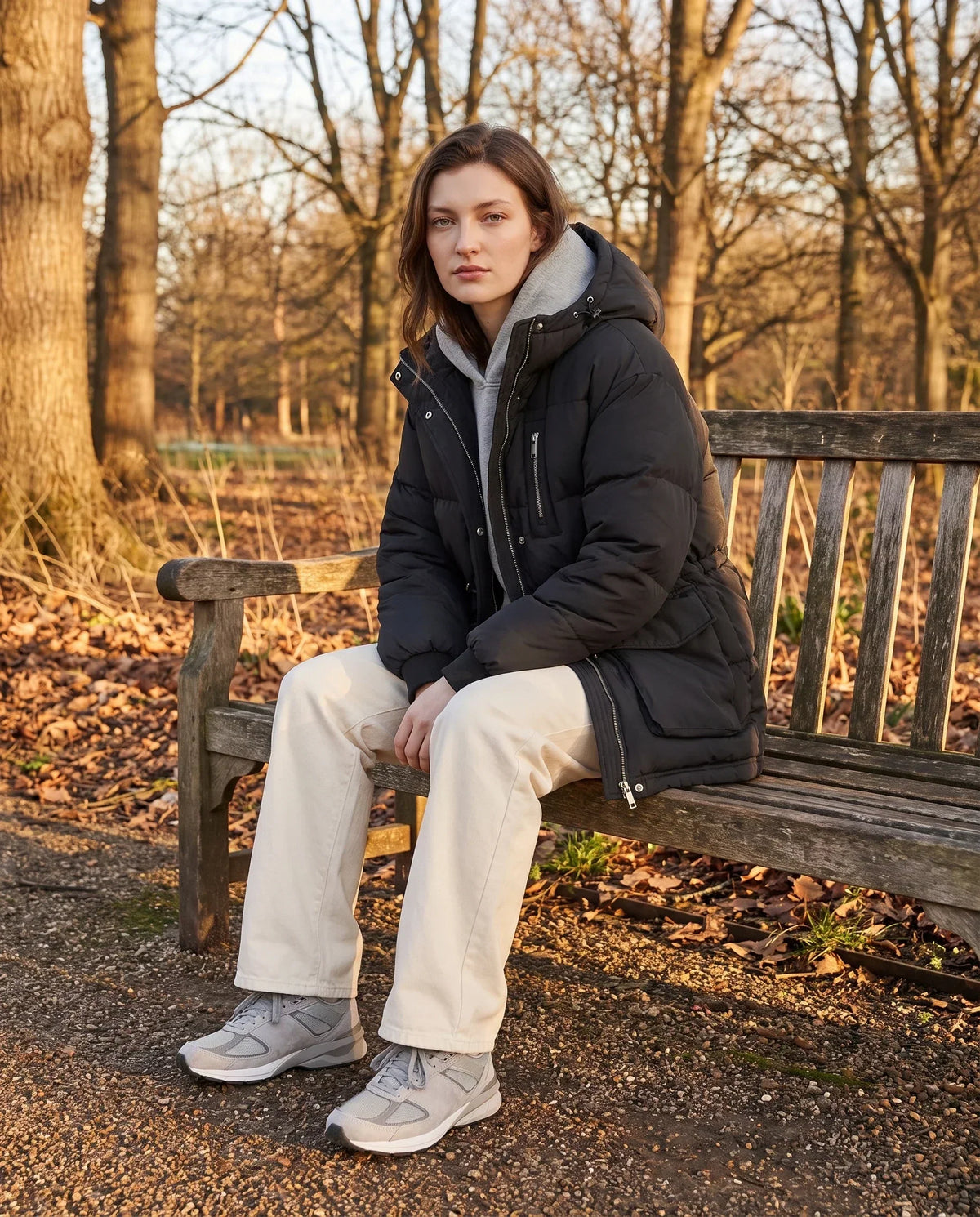 Mid-Length Parka-Style Puffer Jacket with Patch Pockets