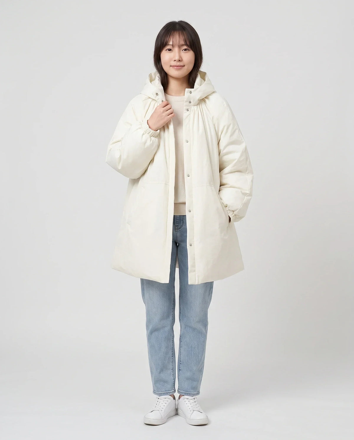 Oversized Hooded Puffer Jacket with Gathered Collar