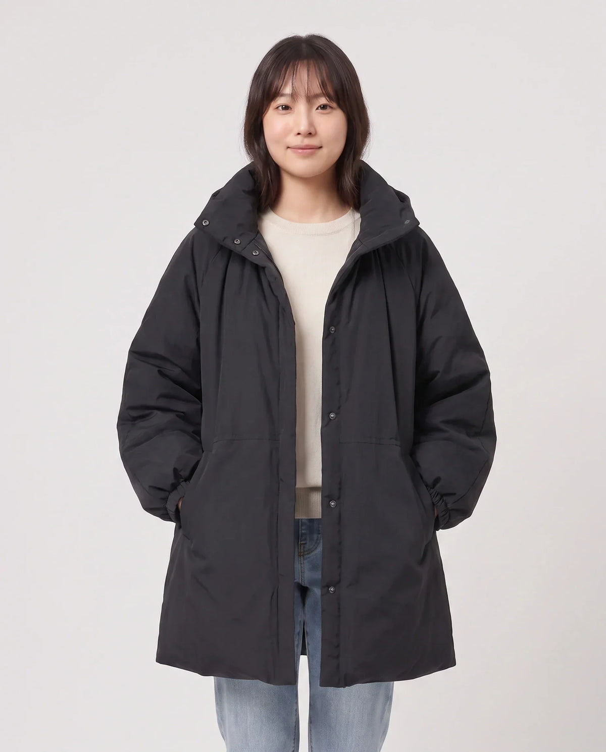 Oversized Hooded Puffer Jacket with Gathered Collar
