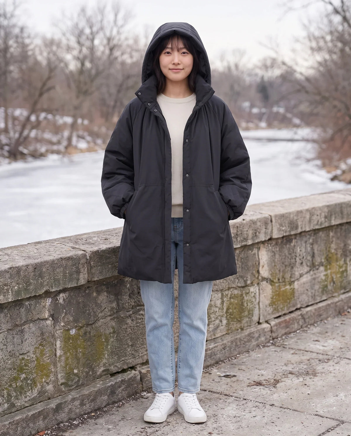 Oversized Hooded Puffer Jacket with Gathered Collar