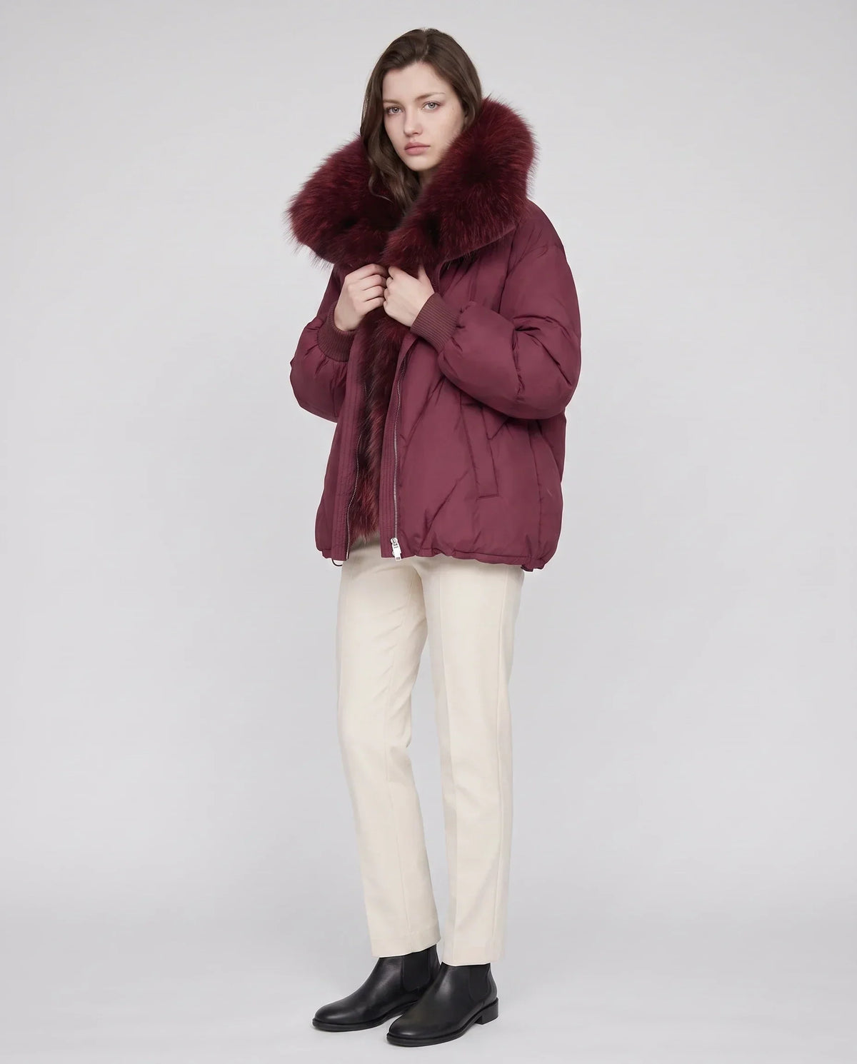 Oversized Puffer Jacket with Faux Fur Shawl Collar