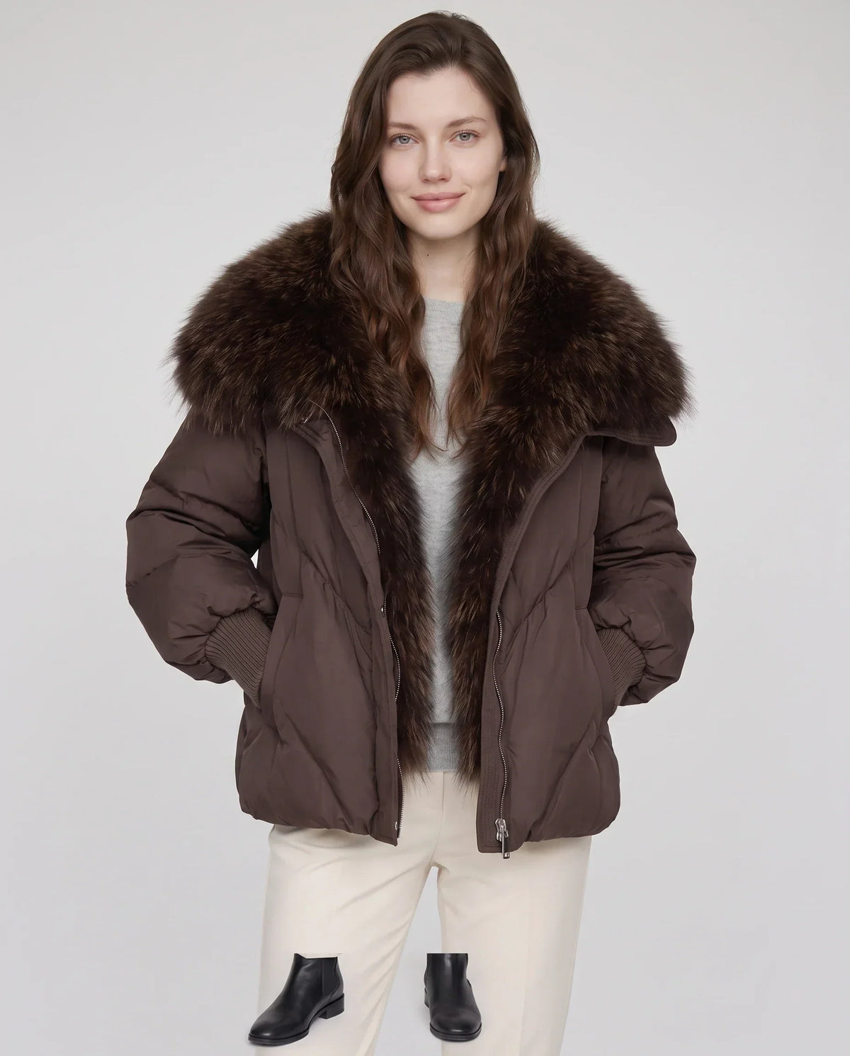 Oversized Puffer Jacket with Faux Fur Shawl Collar