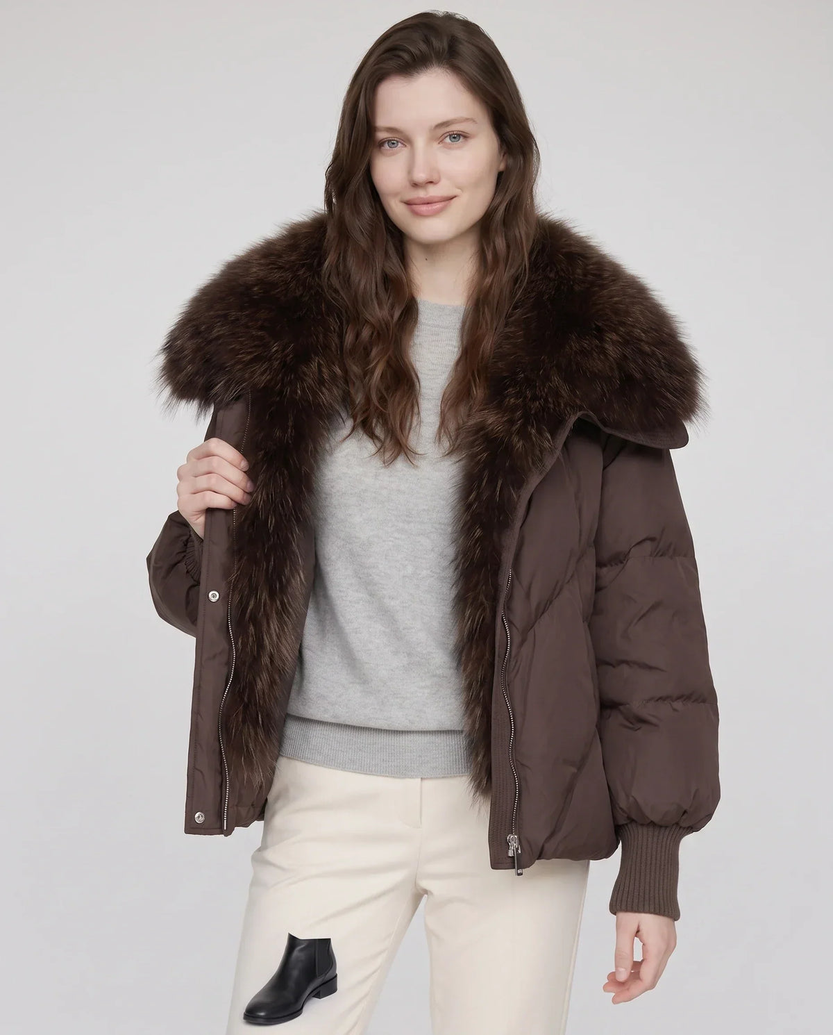 Oversized Puffer Jacket with Faux Fur Shawl Collar