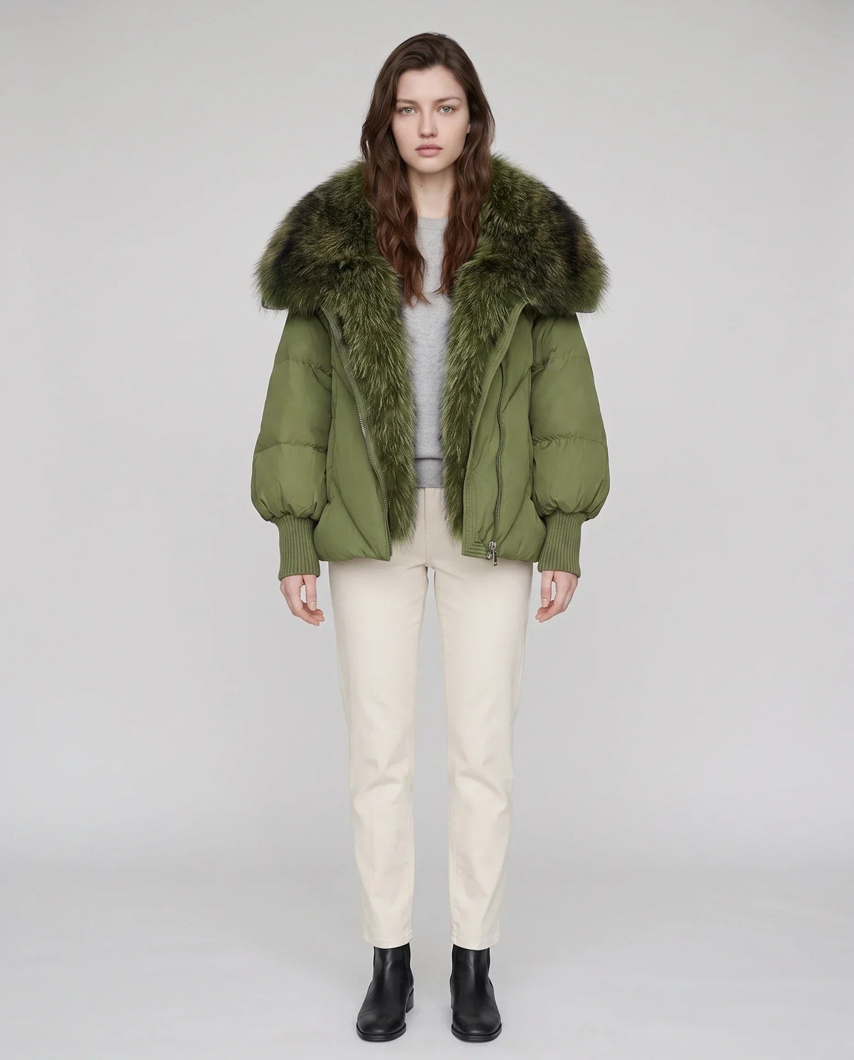 Oversized Puffer Jacket with Faux Fur Shawl Collar