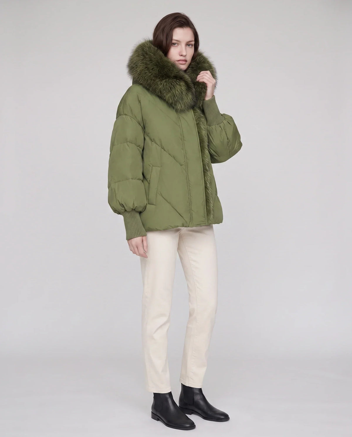 Oversized Puffer Jacket with Faux Fur Shawl Collar
