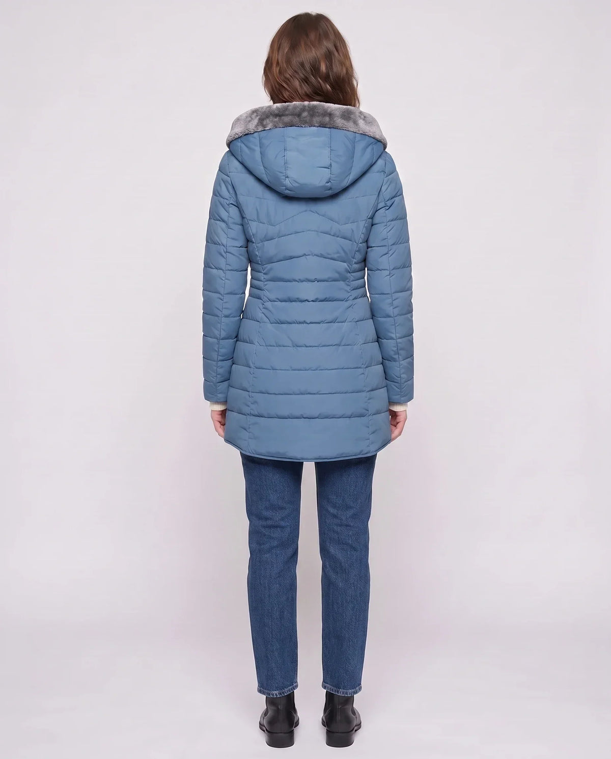 Mid-Length Fleece-Lined Puffer Jacket with Hood
