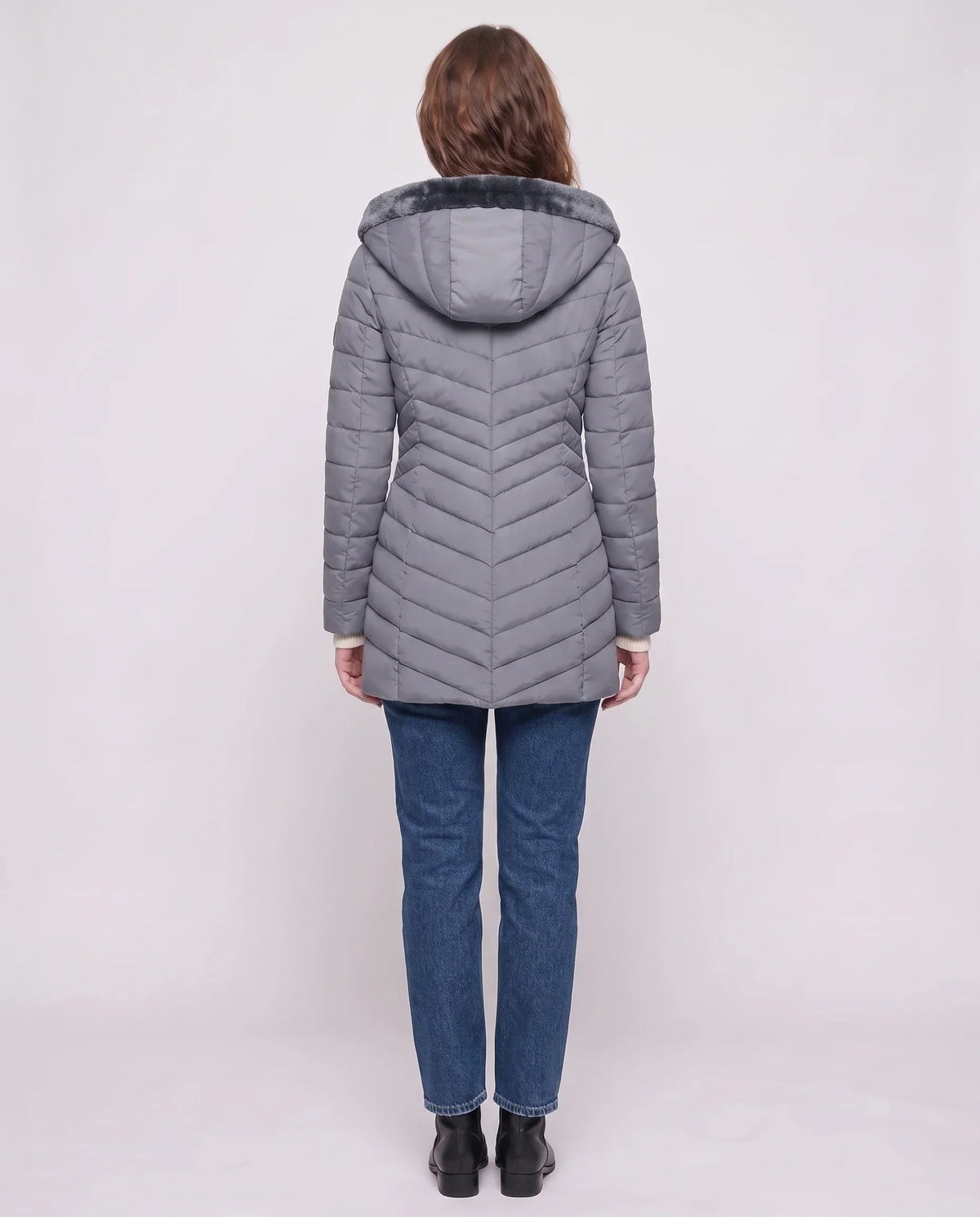 Mid-Length Fleece-Lined Puffer Jacket with Hood