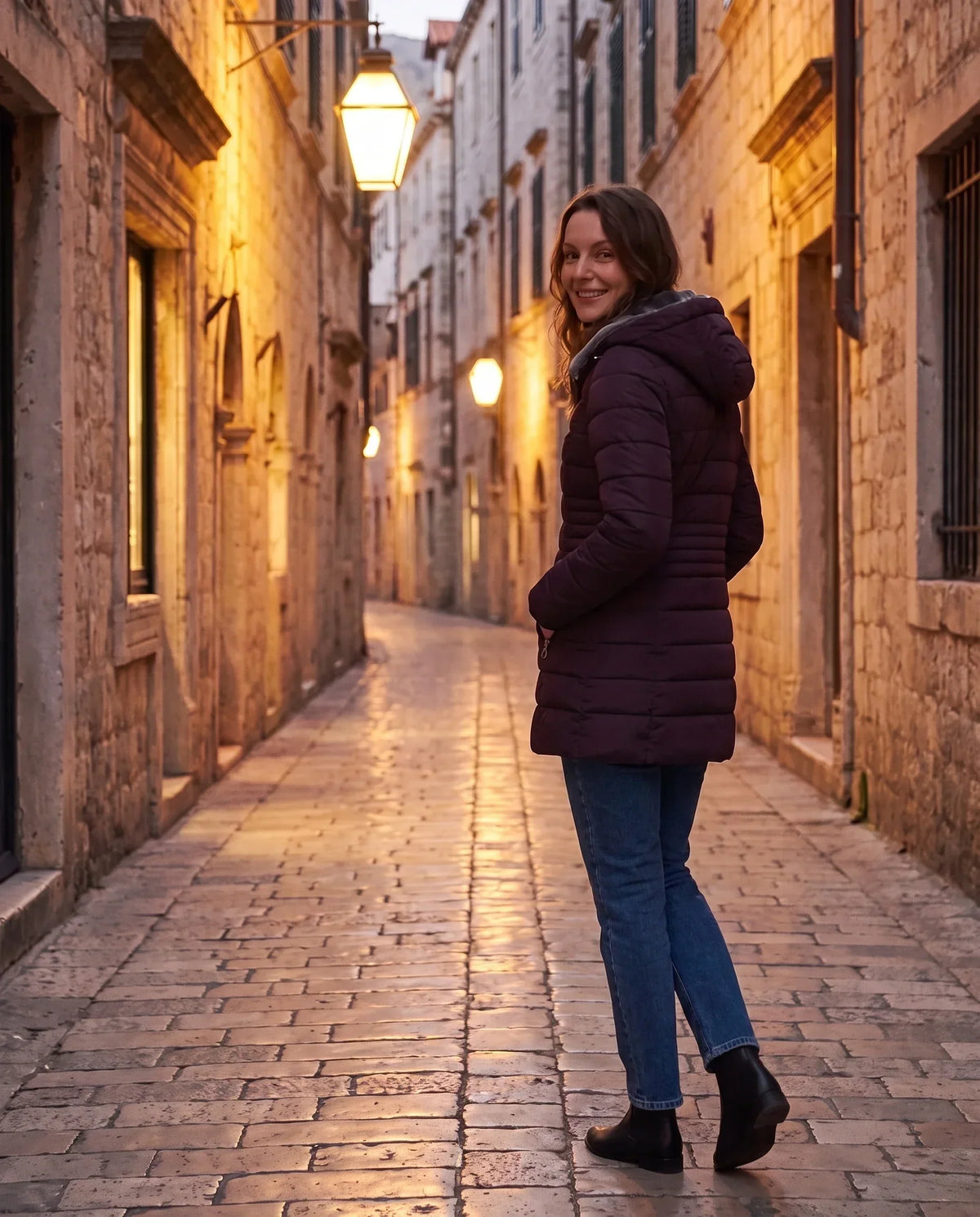Mid-Length Fleece-Lined Puffer Jacket with Hood