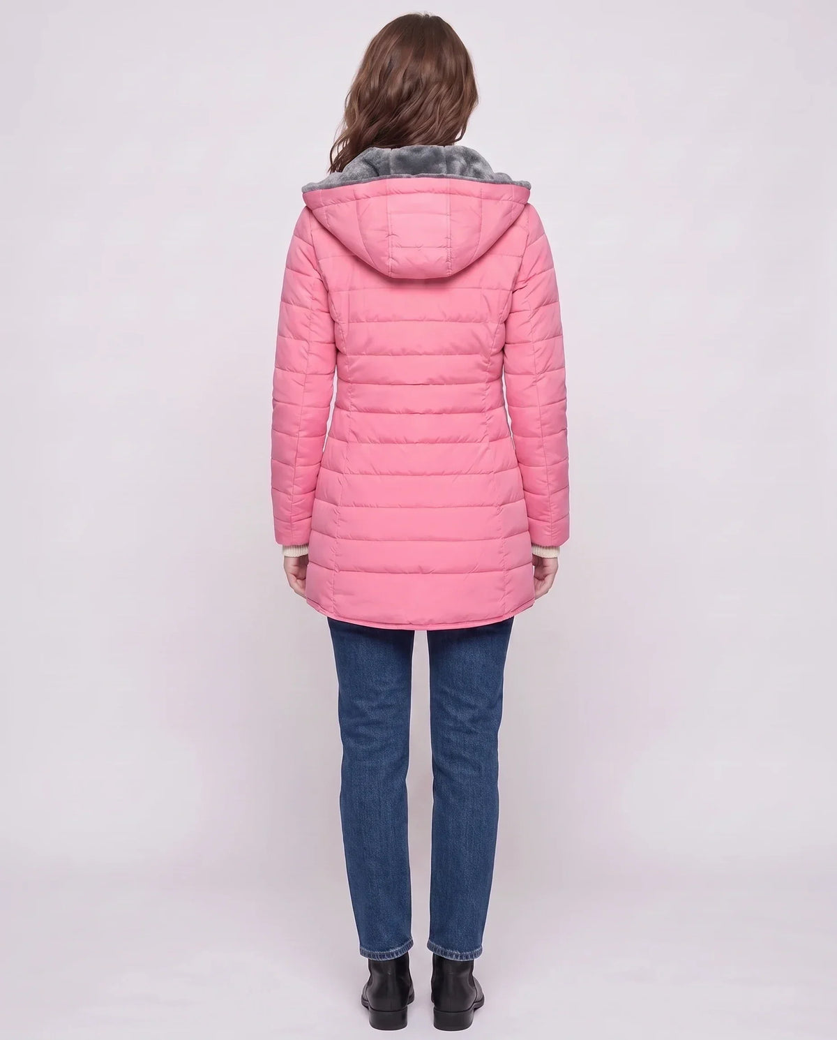 Mid-Length Fleece-Lined Puffer Jacket with Hood