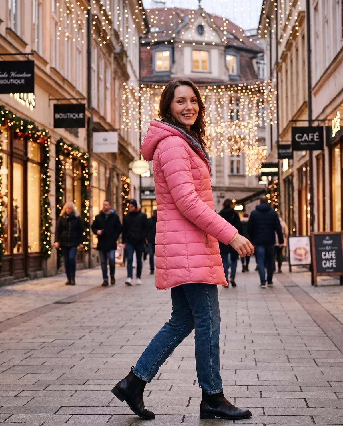 Mid-Length Fleece-Lined Puffer Jacket with Hood