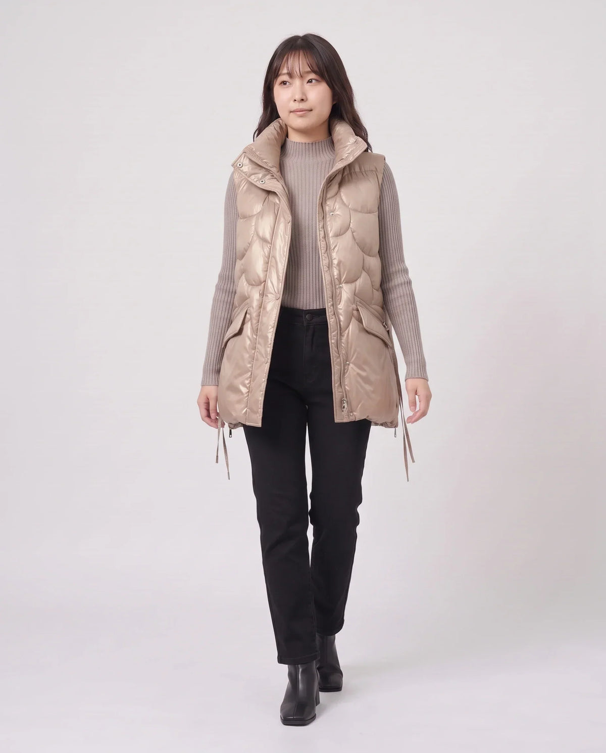 Shiny Puffer Gilet with Funnel Collar